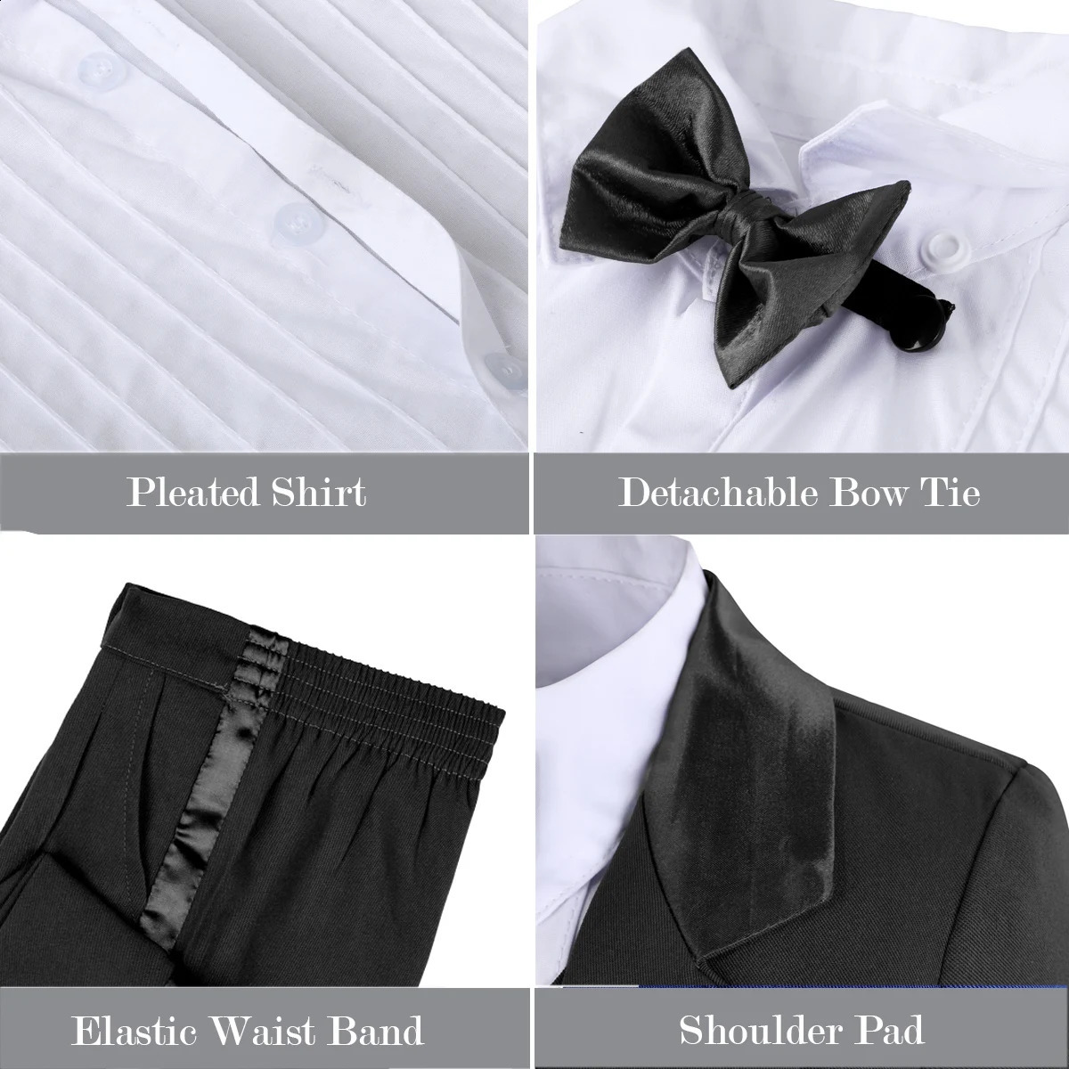 Black Tuxedo for Baby Boy Infant Wedding Suit Toddler Birthday Party Gift Outfits Christening Baptism Easter Year Costume 241223