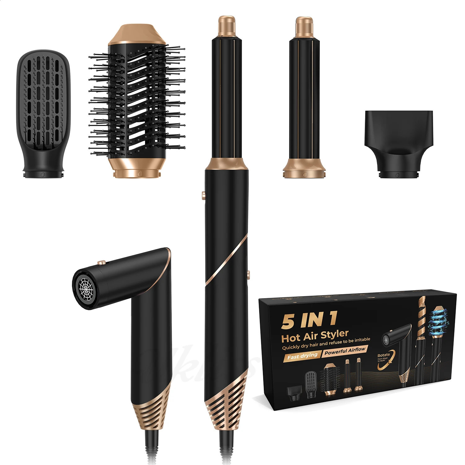 Hair Dryer Brush 5 in 1 Multifunctional Electric Comb Negative Ion Straightener Comb Curling Iron Detachable Hair Dryer 241223