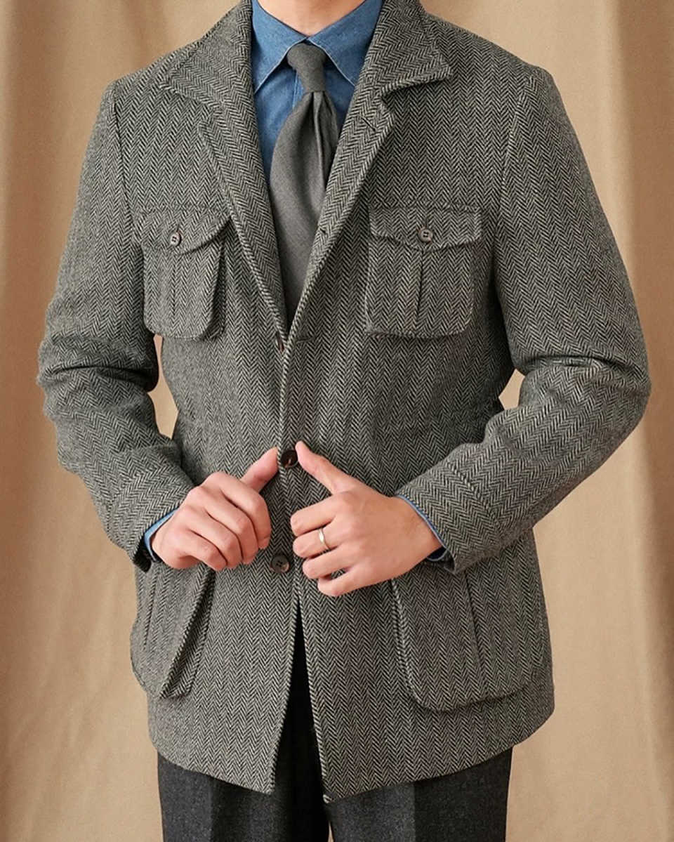 Vintage Wedding Tuxedos Herringbone Wool Blends 1 Piece Set Coat Notched Lapel Men Suits Single Breasted Groom Wear Party Event Customized