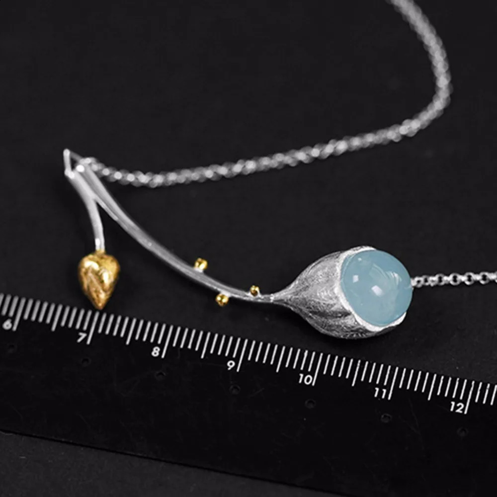 Lotus Fun Moment Real 925 Sterling Silver Natural Stone Handmade Fashion Jewelry Elegant Lotus Buds Necklace for Women 241220