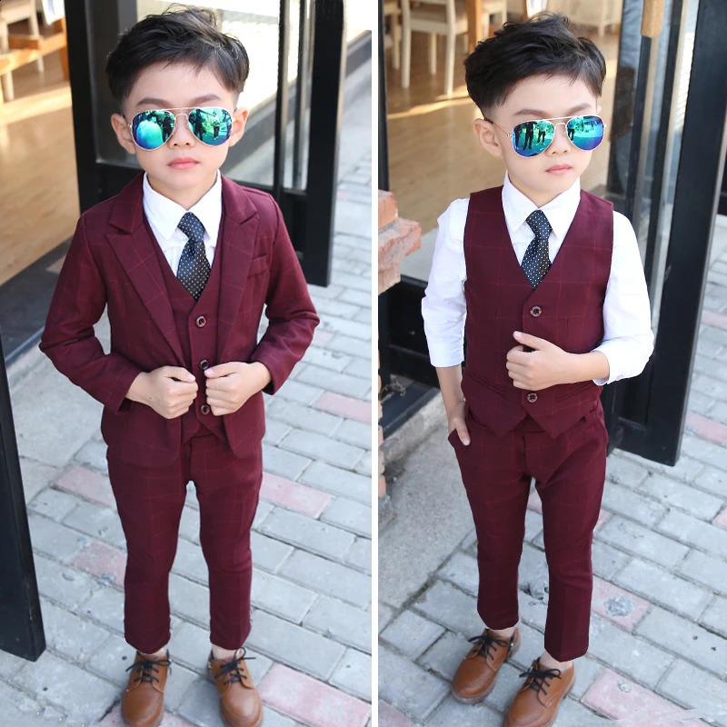 Baby Boys Wedding Party Costume Blazer Vest Pants Children Formal Suits Dress Kids School Graduation Suit Teenage Ceremony Suit 241223