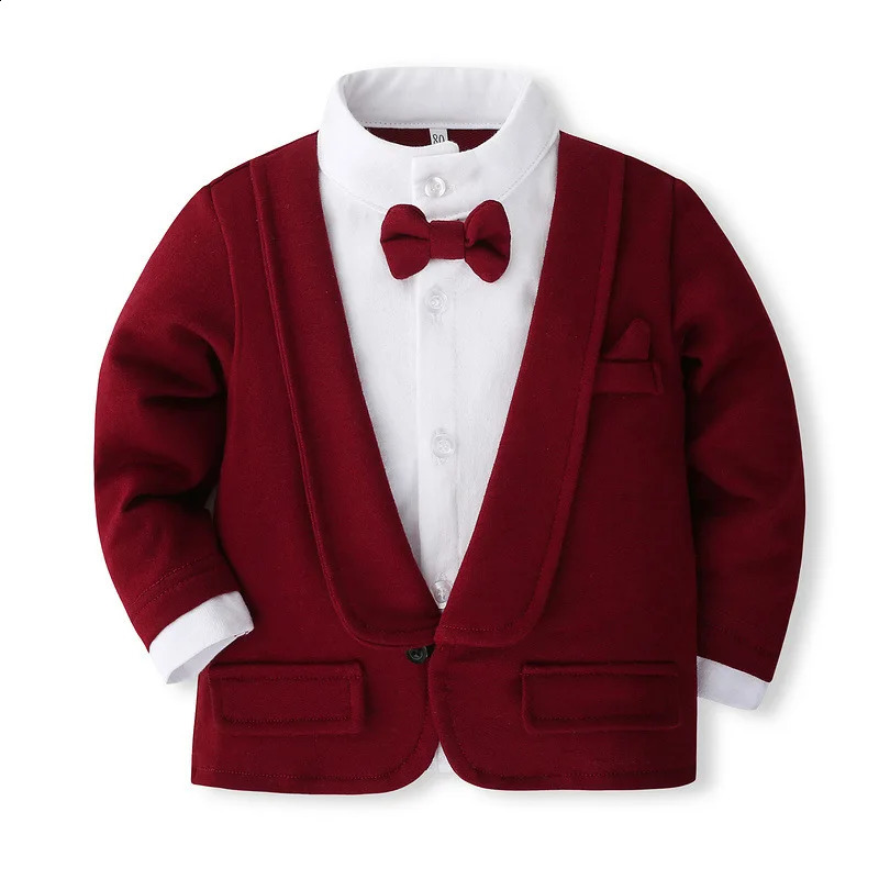 2Piece Set In Spring Baby Boy Clothes 0 To 3 Months Fashion Red Gentleman Long Sleeve Tie TopsPants born Outfit BC2465-1 241223