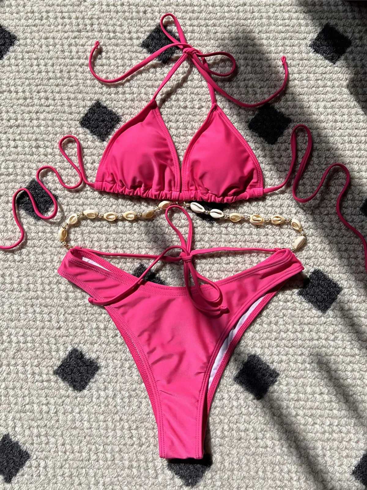 5 Colors Sexy Halter Shell Brazilian Bikini Female Swimsuit Women Swimwear Two-pieces Bikini set Bather Bathing Suit Swim K5469XJ241223