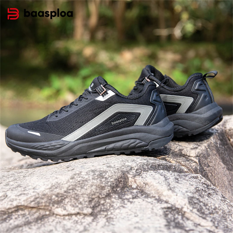 Baasploa Hiking Shoes Men Outdoor Lightweight Breathable Elastic Buckle Sneakers Male Casual Resistant Non Slip Walking Shoes