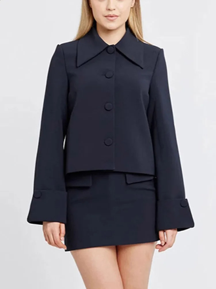 Fashion Brown Coat Mini Skirt Two Piece Set Women Autumn Winter Turndown Collar Long Sleeve Coats Female Suit Slim Lady 241220