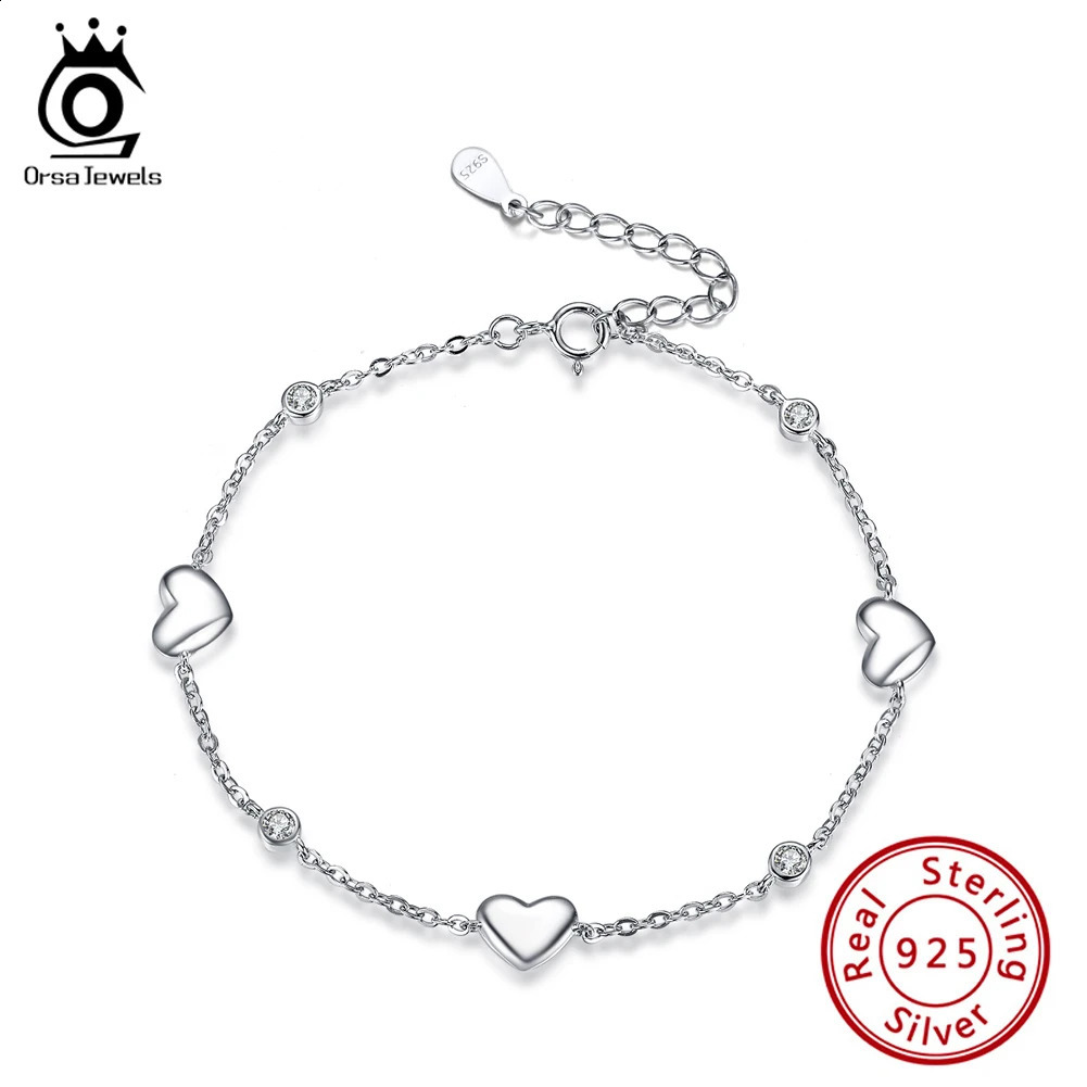 ORSA JEWELS Sweet Girls Heart Chain Bracelet with Clear Zirconia Fashion Cute Charm Bracelet Party Dainty Handmade Jewelry SB02 241214