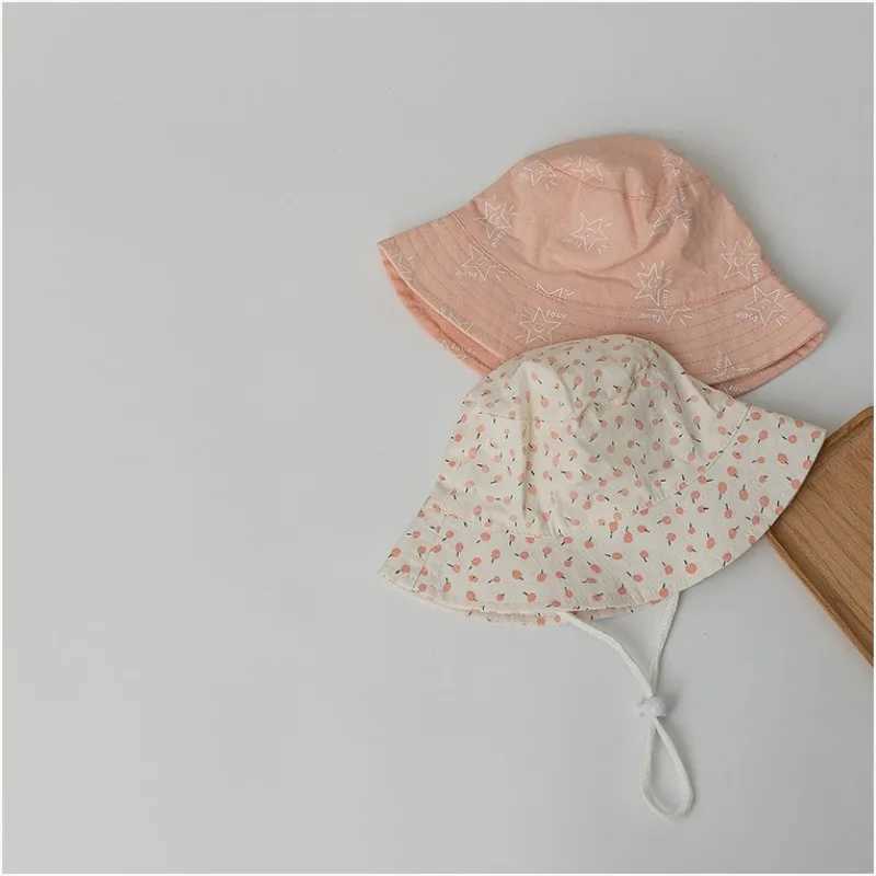 Caps Hats Cute and lovely baby girl bucket hat summer boy sun cute star width Brim toddler children fisherman Panama H241223FQCL