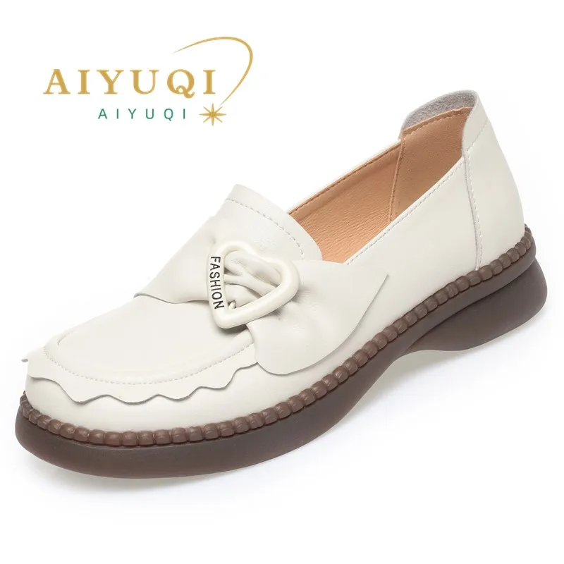 AIYUQI Loafers Women Spring Large Size Women's Wedge Shoes Mom Genuine Leather Shoes Women