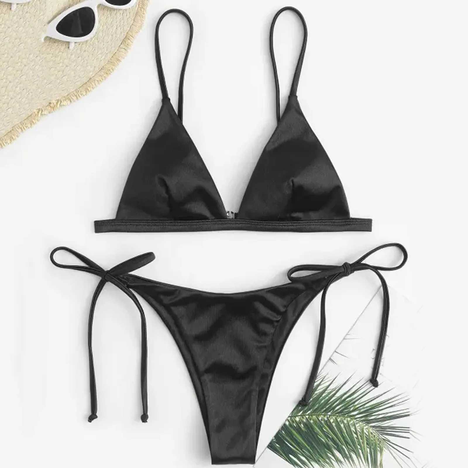 Sexy Women 2024 Bikini Set Push Up Bandage Swimsuit Solid Color Tankini Beachwear Hot Girl Thin Strap Swimwear XJ241223