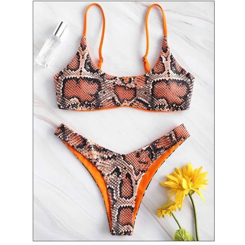 Sexy Bikini Set for Women Push Up Female Swimsuit Snakeskin Print Swimwear Swim Separate 2 Piece Brazilian Bathing Suit 2024XJ241223
