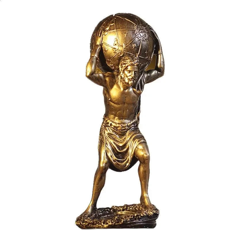 Greek Mythology Atlas Statue Resin Titan Holding The Astronomy Globe Figurine Bronze Finish Hand Painted Home Decor 241223