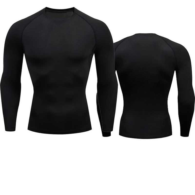 Compressed long sleeved black fitness T-shirt for mens muscles quick drying gym sportswear sun protection sportswear M241223