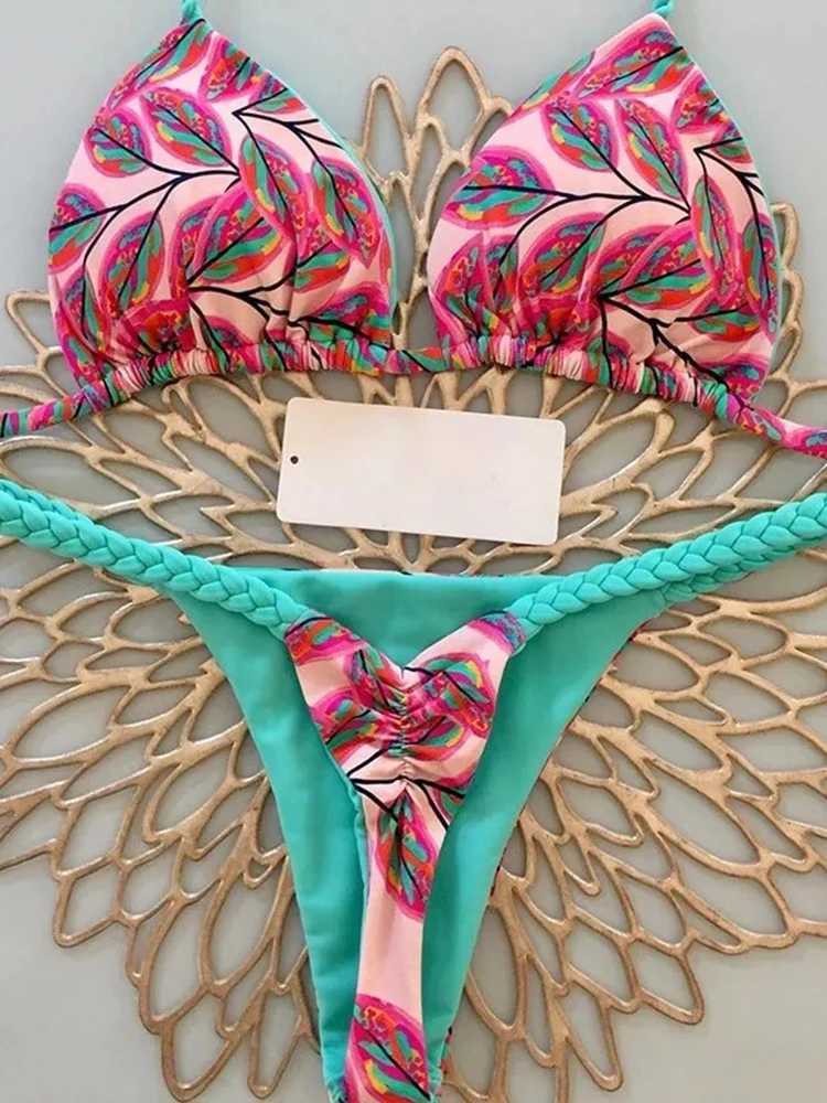 Women New Summer Bikinis Set Sexy Split Print Swimwear Fashion Beach Holiday Bikini 2 Piece Set Brazilian Beach Swimsuit BikinisXJ241223