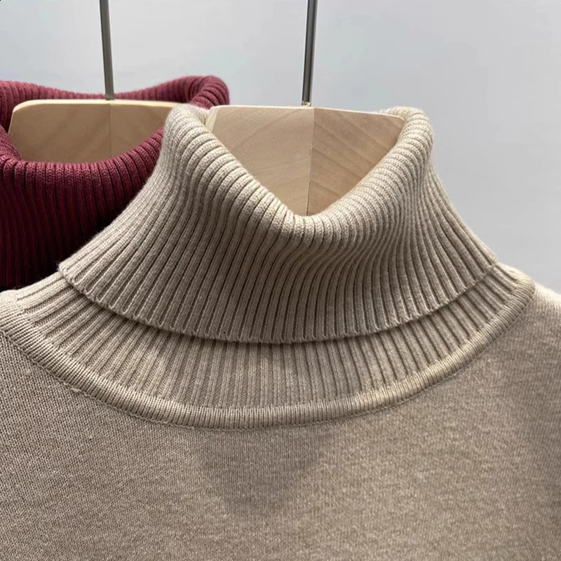 Thicken Velvet Turtleneck Sweater Women Korean Fashion Lined Warm Sueter Knitted Pullover Slim Top Winter Jersey Knitwear Jumper 241217