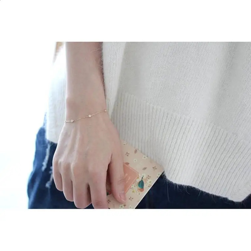 GOLDtutu 14K Real Solid Gold Crystal Charm Bracelet Minimal Simple Style Minimalist Jewelry kj181 241220