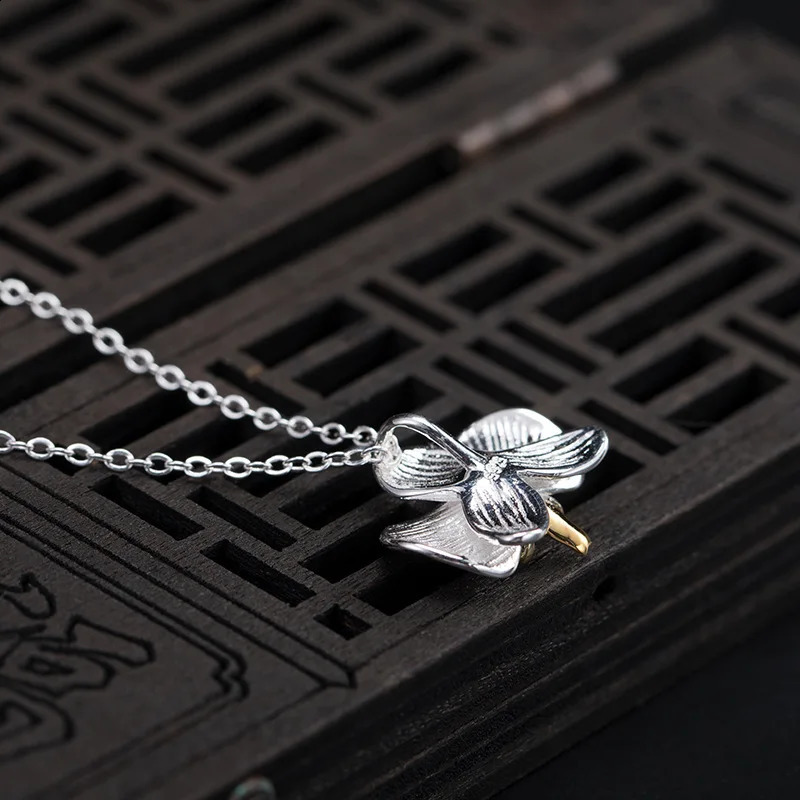 Lotus Fun 925 Sterling Silver Chain Vintage Delicate Chinese Style Phalaenopsis Orchid Flower Necklace for Women Fine Jewelry 241220