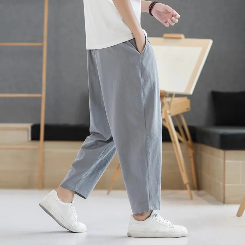 Mens pants cotton linen mens summer item solid color mens Trouser loose fitness bag streetwear Plus size M-5XL 241219