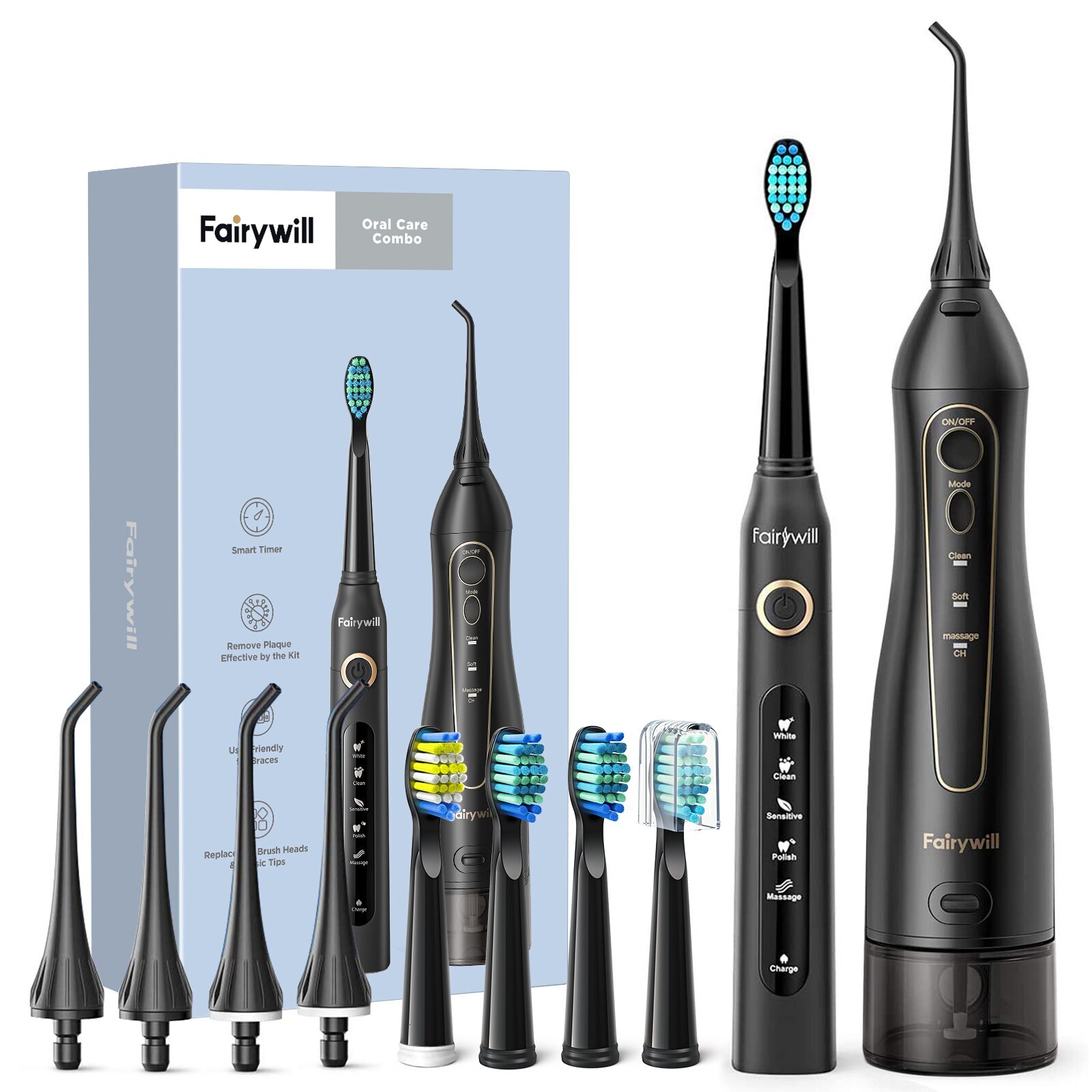 Fairywill Water Dental Sser Teeth Portable Cordless USB Oral Irrigator Cleaner Ipx7 Waterproof Electric Toothbrush Set Home