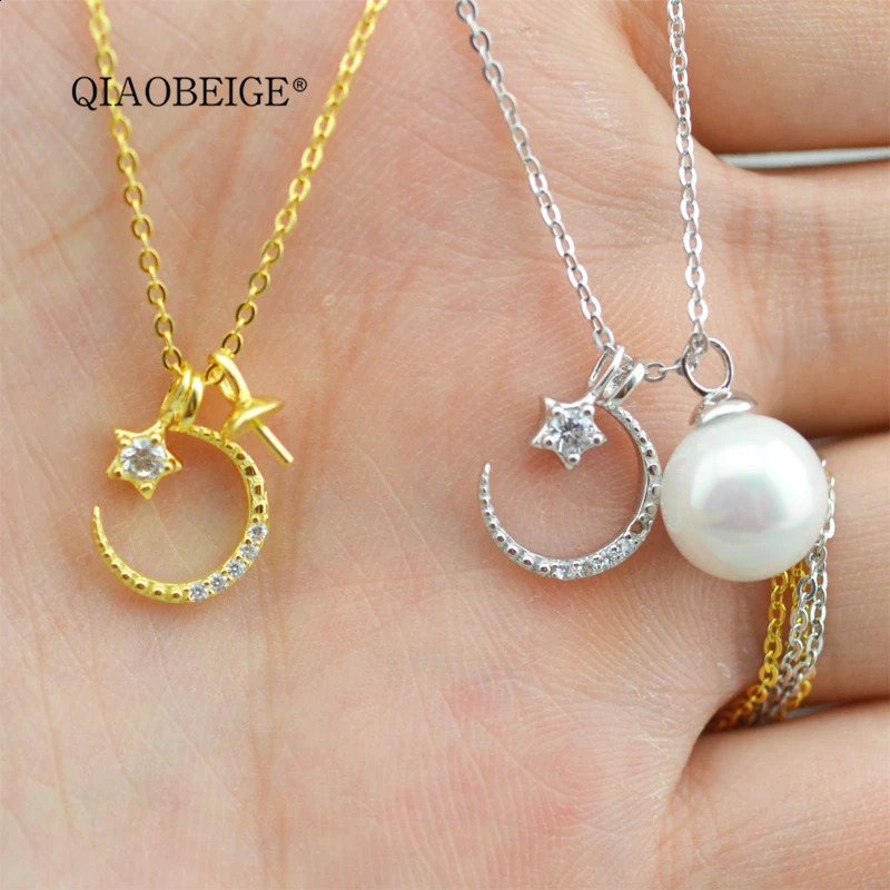 QIAOBEIGE stars moon necklace jewelry 925 sterling silver pendant necklace mountings DIY pearl accessories for gifts for women 241220
