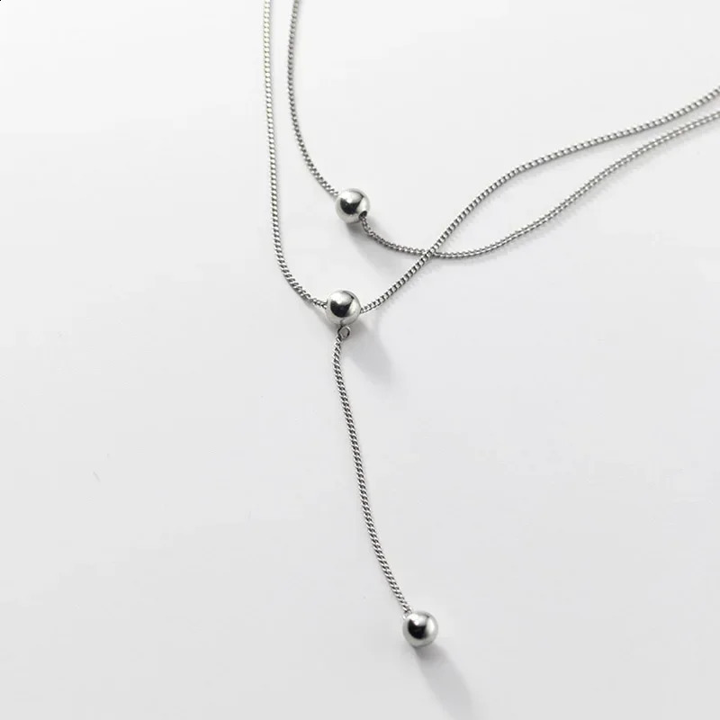 TrustDavis Real 925 Sterling Silver Fashion Double-deck Chain Beads Necklace For Women Wedding Valentines Day Jewelry DB293 241220