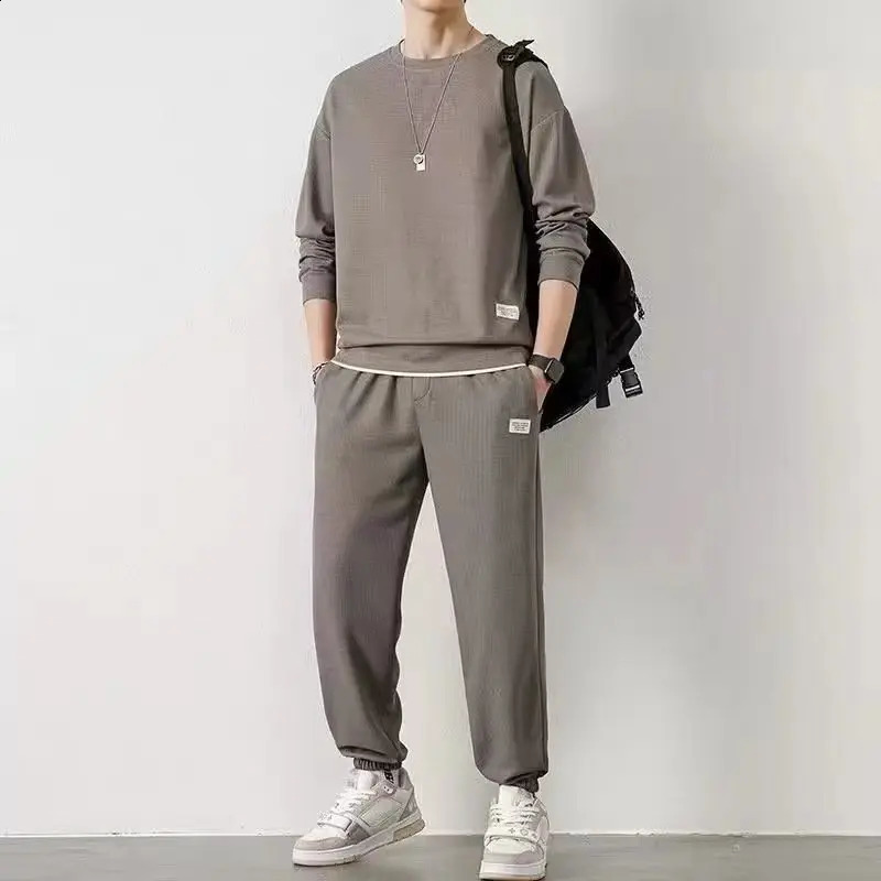 Tracksuit 2 Piece Waffle Hoodie Sweatsuits Sets Athletic Jogging Suits with Pocket Spring Autumn Casual Sports Running Suit 241223