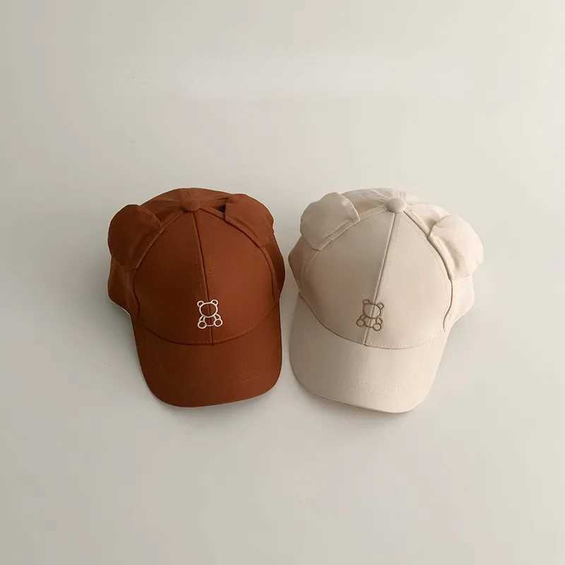 Caps Hats Cartoon Bear Baby Baseball Hat Cute solid color childrens sun hat with ears summer adjustable childrens baseball cap H241223