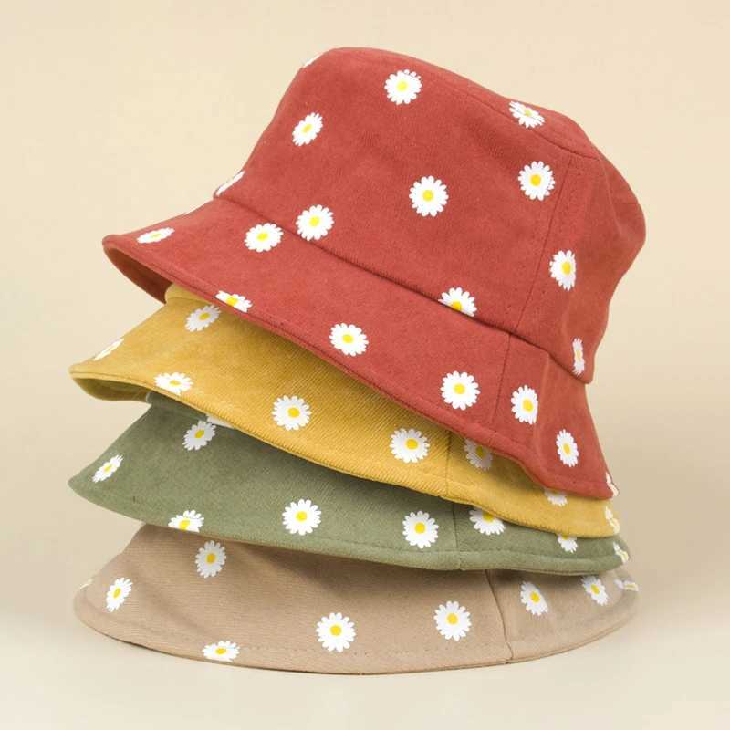 Caps Hats Summer Wide Brim Daisy Pattern Kids Bucket Hat Cute Flowers Baby Boys Girls Sun Hat Soft Kids Chilren Fisherman Panama Hat H241223