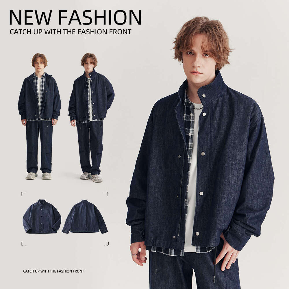 Men's Wear Autumn/Winter New Washed Denim for Men, Trendy, Rascal, Handsome, High End, Wide Pine Stand Collar Jacket