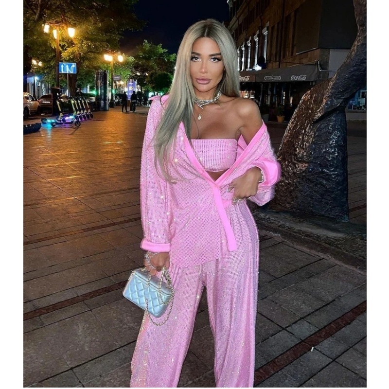 Stylish Relaxation Set Dias Shirt Tube Top And Wide Leg Pants 3 Pieces Fashion Woman High Street Wear Vaction Outfit
