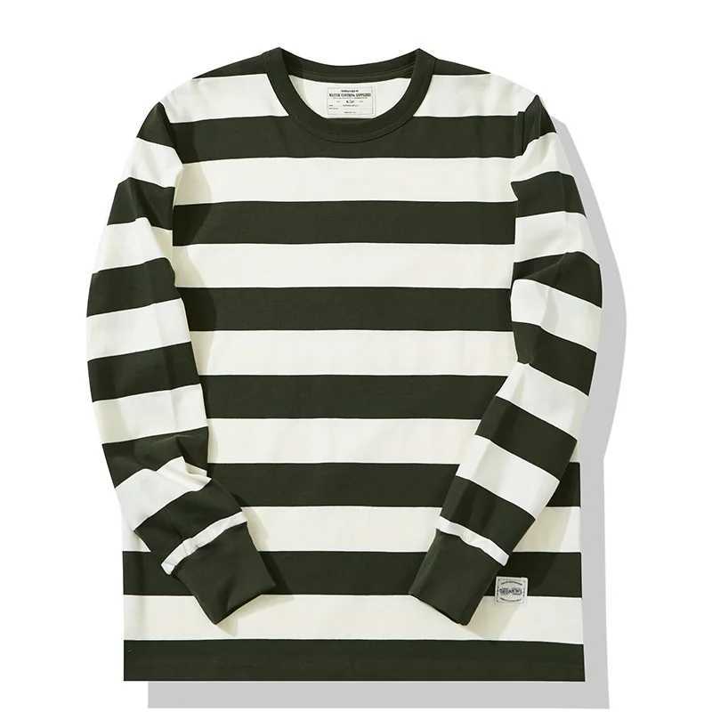 High Quality Polyester retro striped long sleeved T-shirt for mens autumn navy blue classic casual and comfortable floral top mens clothing top Y2K T2