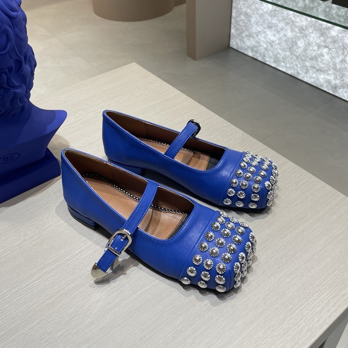 Sheepskin Edition~Niche Square Head Rivet Ballet For Women 2024 New Fashionable And Personalized Mary Jane Single Shoes