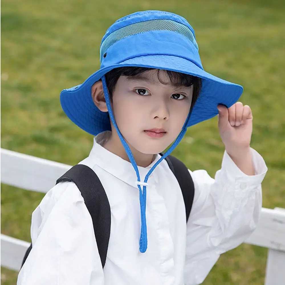 Caps Hats Childrens summer flap hat adjustable width Brim hat boys and girls bucket hat UV protection outdoor beach sun hat H241223