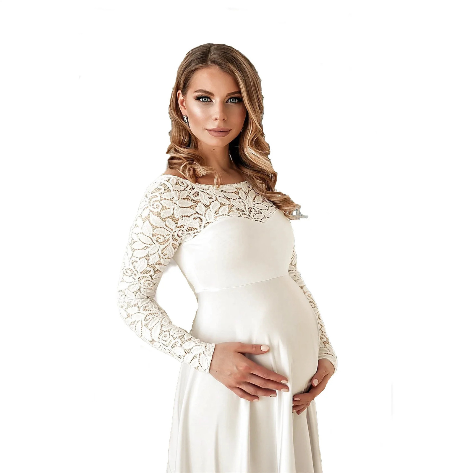 White Chiffon Lace Maternity Dresses for Po Shoot Long Hollow Out Maternity Pography Props Dresses for Pregnant Women 241223