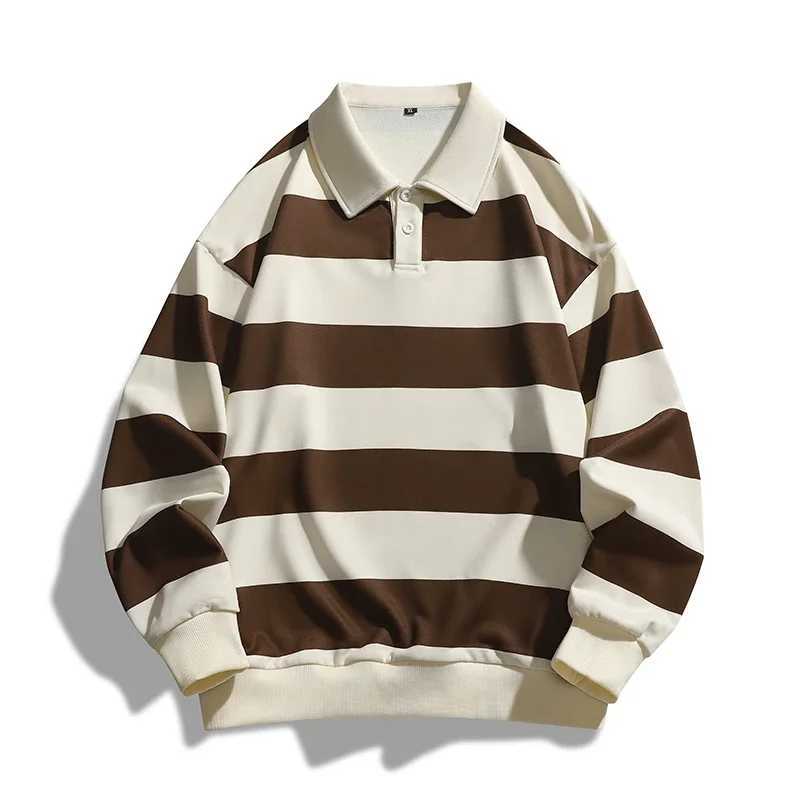 New Arrival Mens polo shirt autumn new fashion trend striped print casual loose outdoor camping collar top couple long sleeved T-shirt Z241223