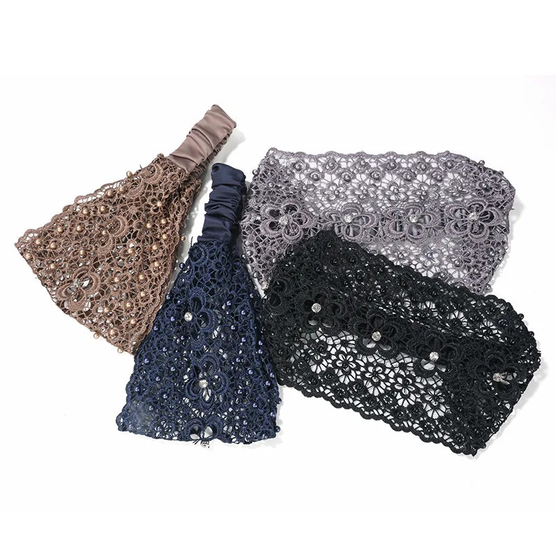 1pc Boho Hollow Lace Headband Wide Head Wrap Faux Pearl Decor Headband Hair Accessories For Women 241223