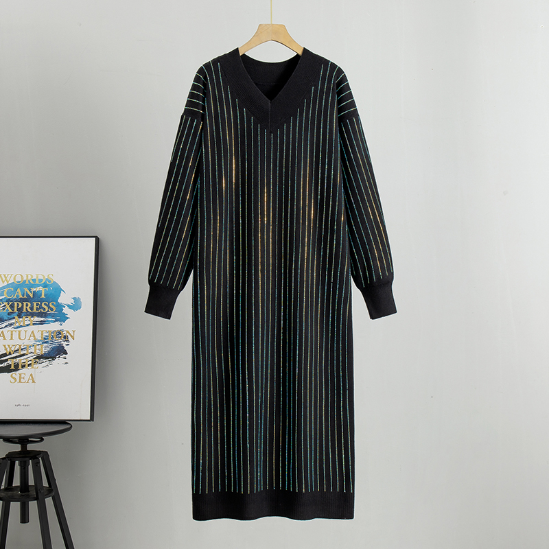 Spring Long Sleeve Party Midi For Women V Neck Elegant Sweater Dresses Ladies Slim Waist Knitted Dress