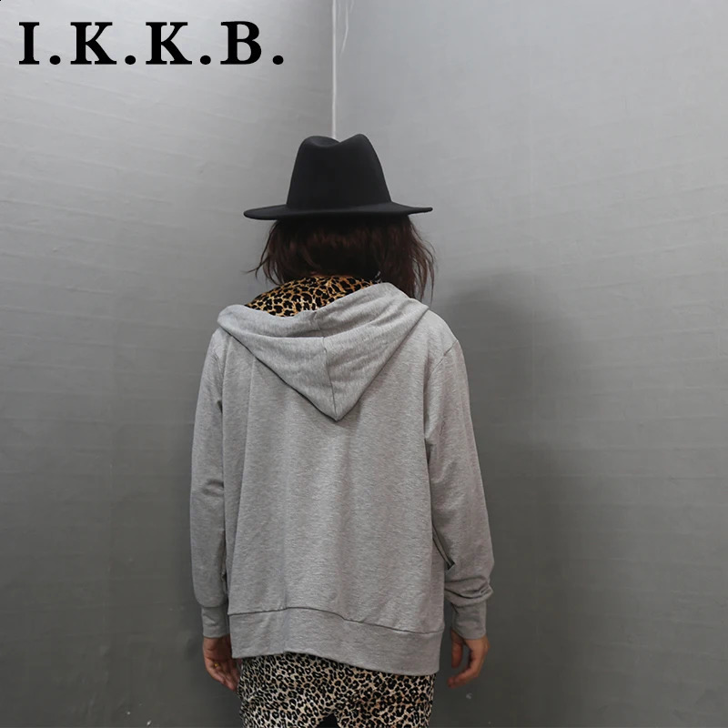 Early autumn slim dark solid cardigan sweater hooded European and American trend casual mens versatile coat Leopard Print 241223