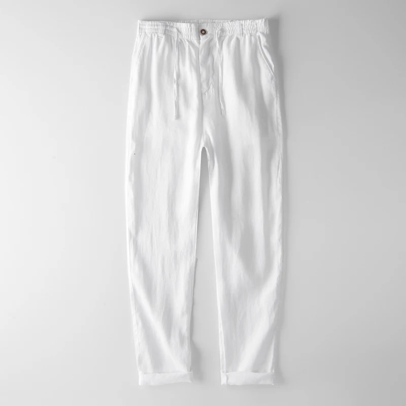 100% Italian linen mens casual fashion mens tight pants mens solid elastic waist pants mens trendy breathable mens tight pants 241219