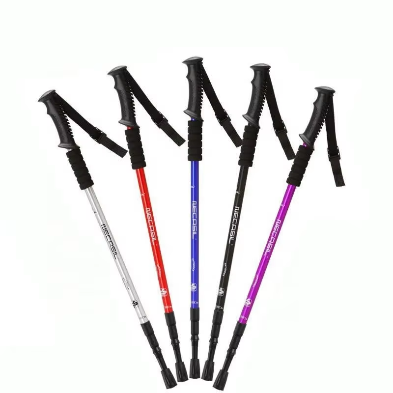 Outdoor Alpenstock Climbing Stick 4 Section Aluminum Telescopic Walking Stick Cane