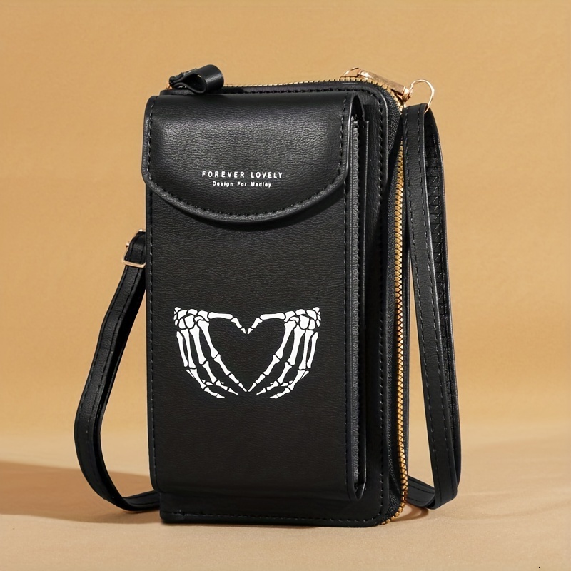 Spooky Ghost Skull Crossbody Bag Halloween Zippered Style - Gothic Phone Purse With Secure Compartments For Fashion Witches