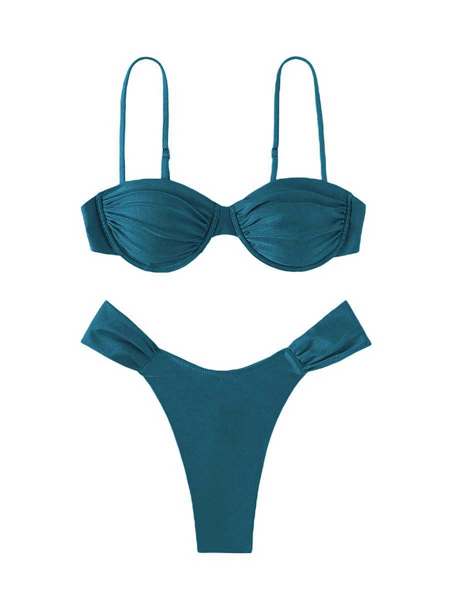 MYBFYABO Two Piece Swimsuit for Women Summer Swim Bikini Sets Pleated Bra Low Waist Briefs Panty 2 Piece Bathing SuitsXJ241223