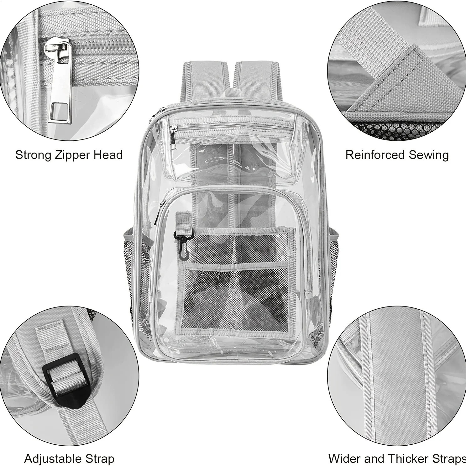 Clear Backpack Large Heavy Duty PVC Transparent Backpack See Through With Reinforced Straps Backpack Clear Bookbag for School 250103