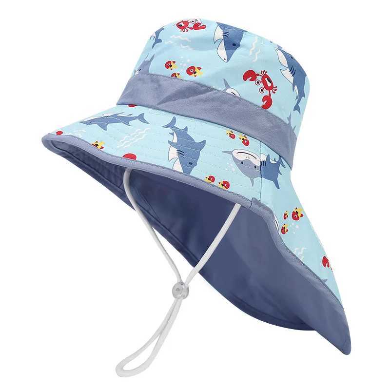Caps Hats New Spring and Summer Baby Bucket for Boys Girls Cartoon Childrens Beach Shawl Wide Brim UV Protective H241223