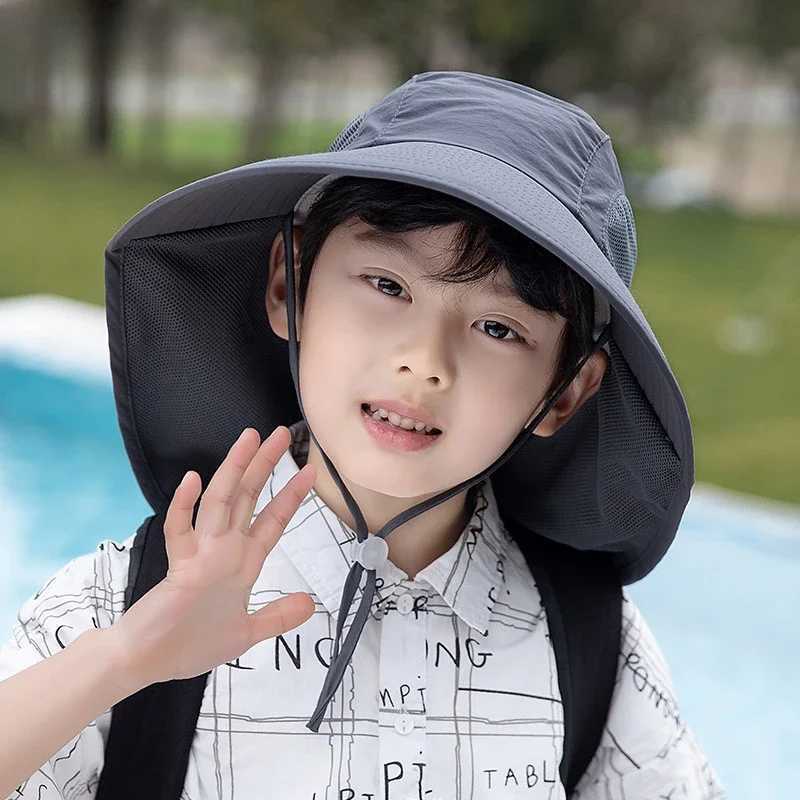 Caps Hats Childrens sun hat summer childrens outdoor collar earmuffs UV protection beach boys and girls travel flip cover H241223U56A