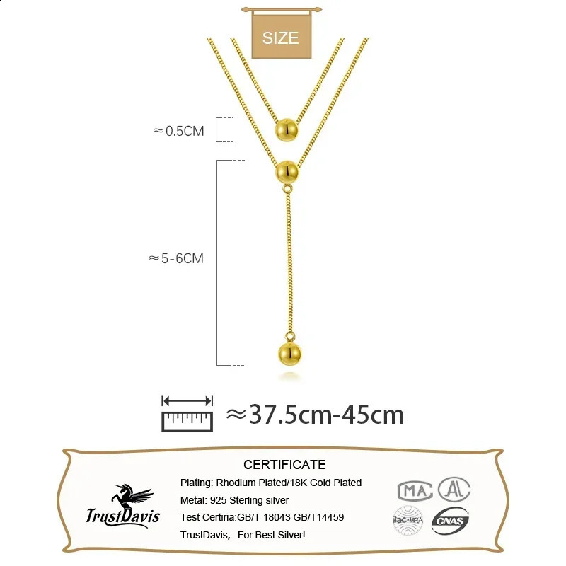 TrustDavis Real 925 Sterling Silver Fashion Double-deck Chain Beads Necklace For Women Wedding Valentines Day Jewelry DB293 241220