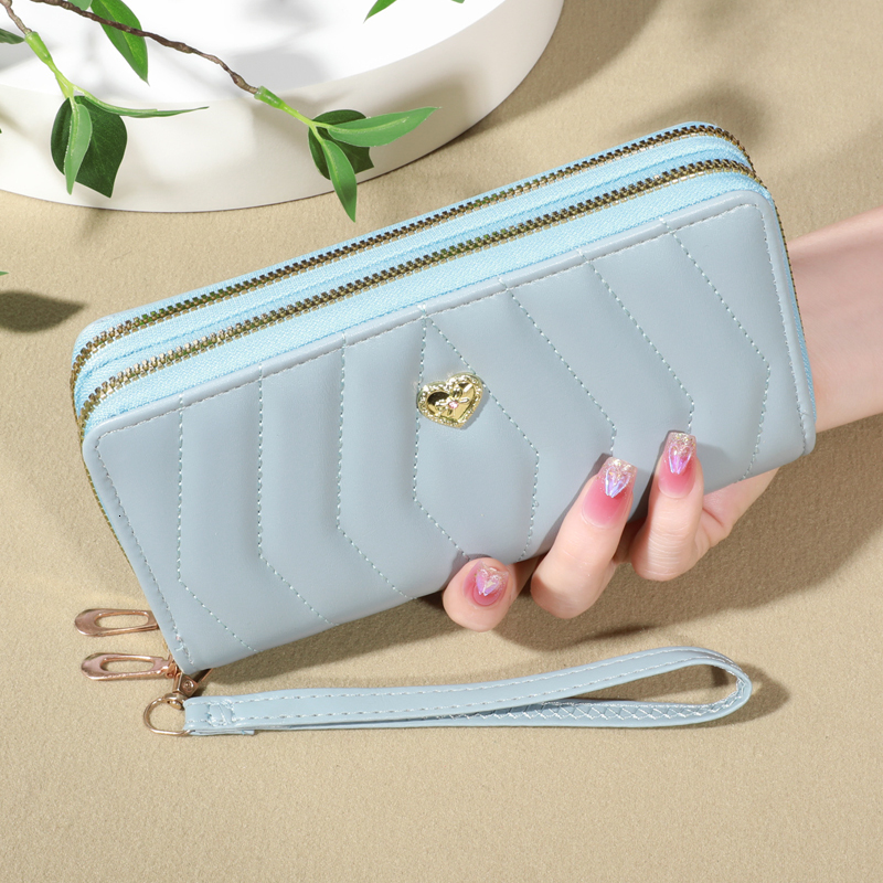 Chic Faux Leather Wallet Double Zipper Security Coin Purse & Card Slots - Fashionable Wristband Clutch For Everyday