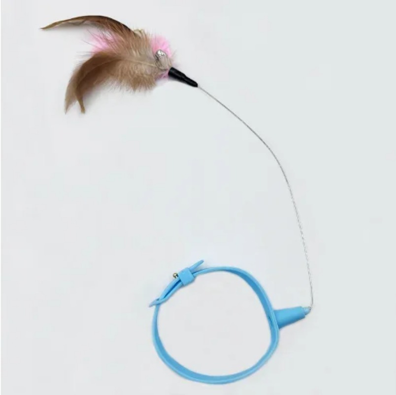 Cat Collar Toy Attached Silicone Cat Teasing Wand Adjustable Cat Feather Collar Toys with Bell Cat Interactive Teaser Toys
