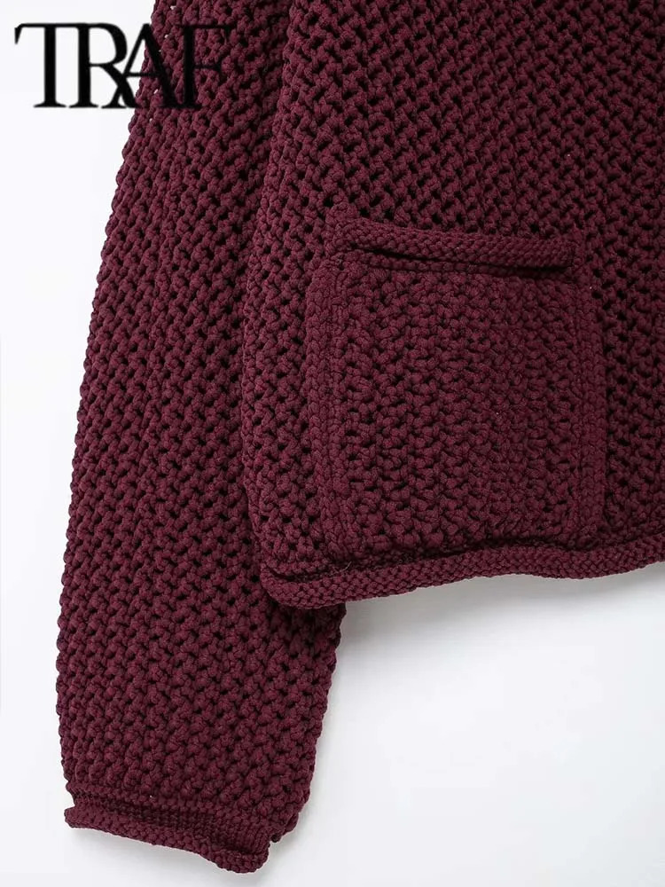 TRAF Autumn Winter Knitted Cardigans For Women Casual Button Long Sleeve Female Sweater 2024 Fashion Loose Lady Coat 241220