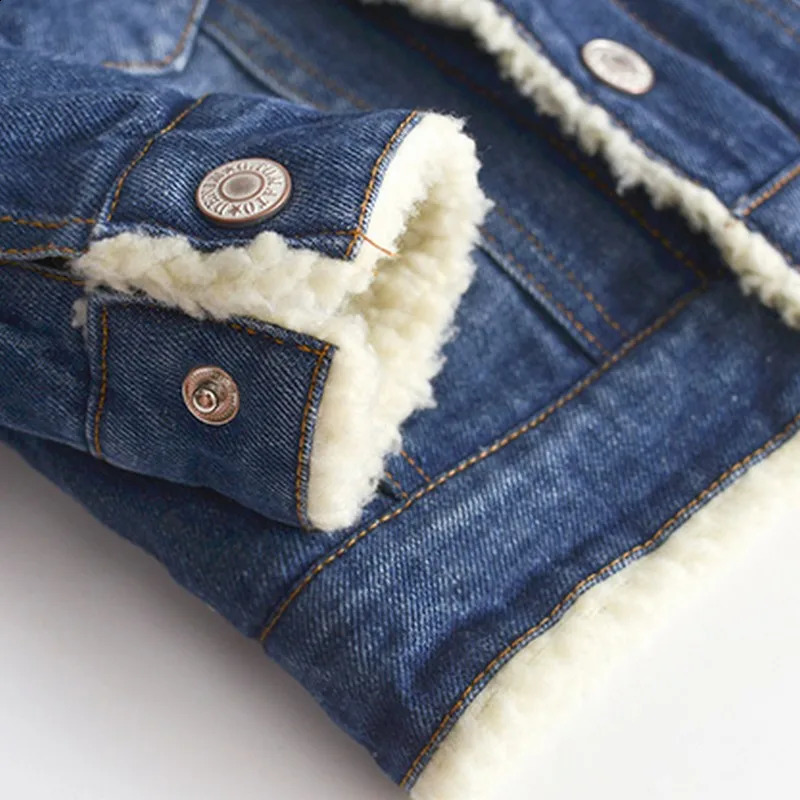 Jacket For Girls Boys Autumn Winter Plus Cashmere Thicken Jeans Coat Children Clothes Warm Fashion Baby Denim Jackets 2-6Y 241223