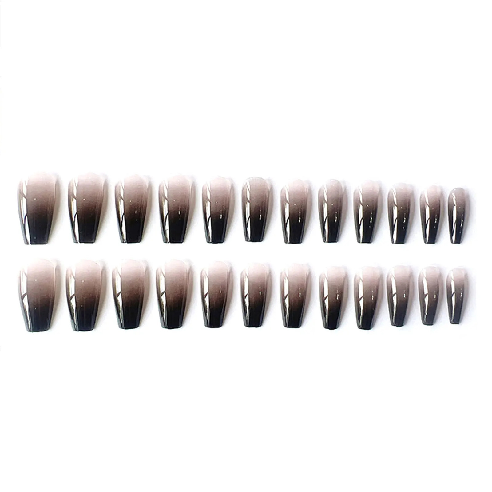 24pcs Cool Girl False Nails Press On Long Coffin Square Ballet Nail Tips Full Cover Acrylic Fake Nail With Black Gradient 241223